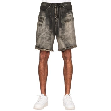 Ripped washed loose raw edge men's denim shorts
