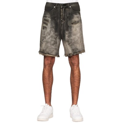 Ripped washed loose raw edge men's denim shorts