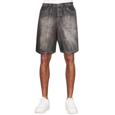 Washed faded men's loose denim shorts