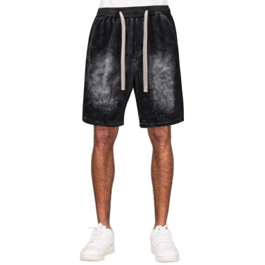 Distressed faded elastic waist men's shorts