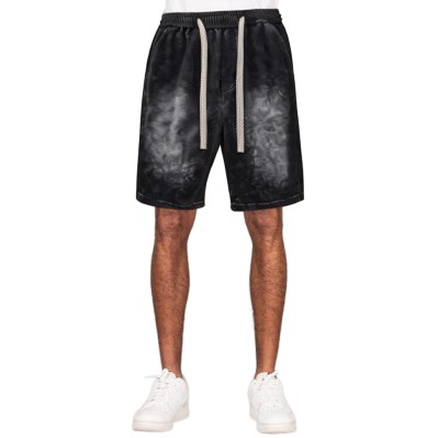 Distressed faded elastic waist men's shorts