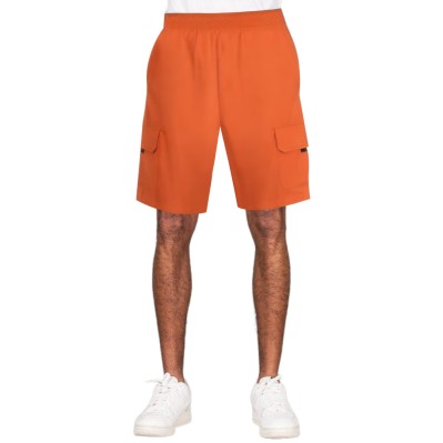 Orange elastic waist men's cargo shorts