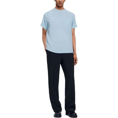 Blue crew neck chest pocket men's T-shirt