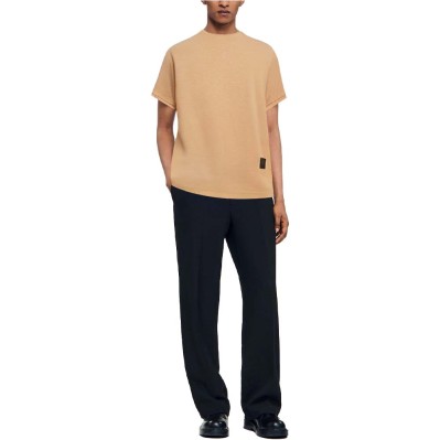 Round neck curved hem cotton men's T-shirt