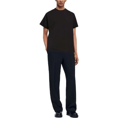 Black crew neck dropped shoulder sleeves men's T-shirt
