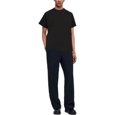 Black crew neck dropped shoulder sleeves men's T-shirt