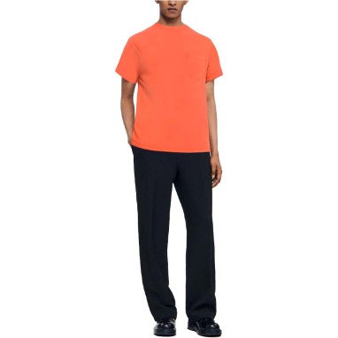 Orange crew neck chest pocket men's T-shirt