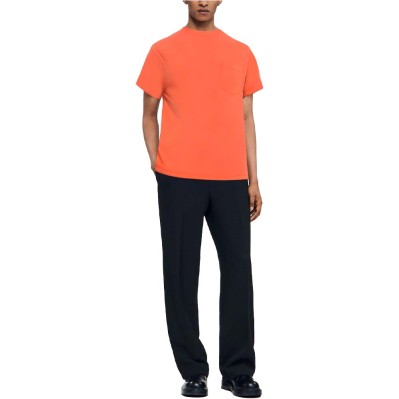 Orange crew neck chest pocket men's T-shirt