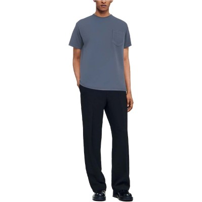 Casual blue round neck chest pocket men's T-shirt