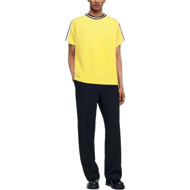 Yellow crew neck contrast trim men's T-shirt