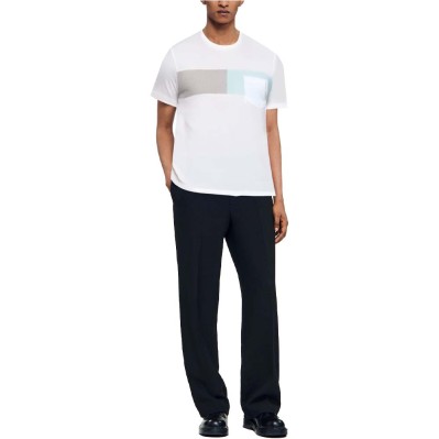 Fashionable stitching round neck chest pocket men's T-shirt