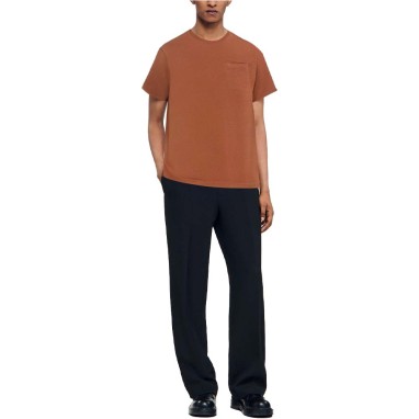 Brown crew neck chest pocket men's T-shirt