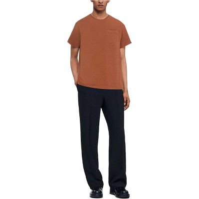 Brown crew neck chest pocket men's T-shirt