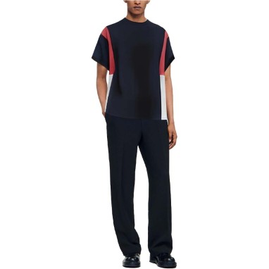 Contrast color stitching round neck men's T-shirt