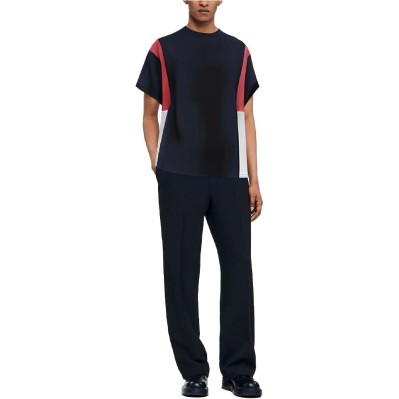 Contrast color stitching round neck men's T-shirt