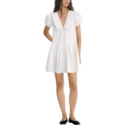 White lapel lace short sleeve ladies dress