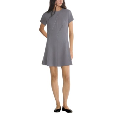 Grey round neck pleated hem women's dress