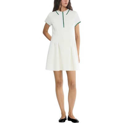 Contrast color ribbed wide pleated dress for women