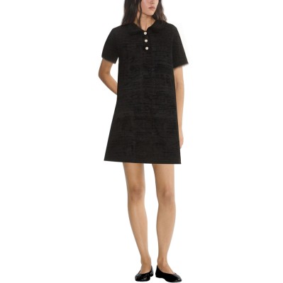 Black elegant textured short-sleeved ladies dress