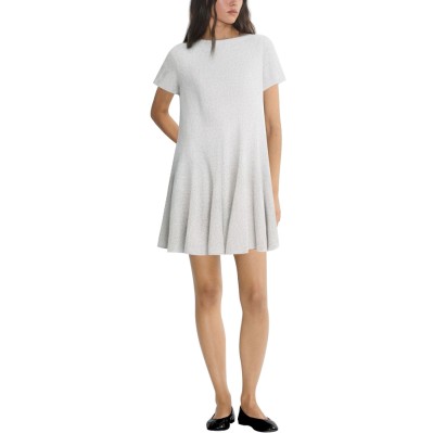 Round neck wavy wide hem short sleeve ladies dress