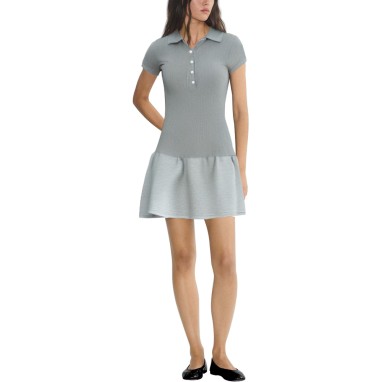 Grey knit button short sleeve ladies dress
