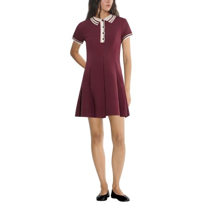 Two-tone lapel button-down pleated dress for women