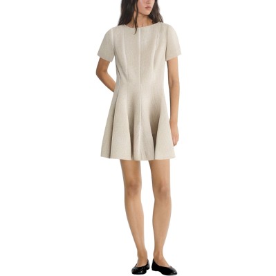 Women's round neck pleated hem back zipper dress