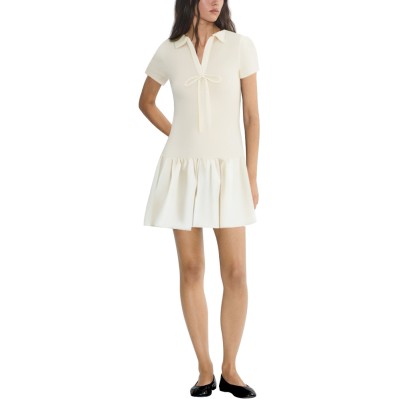 Lapel beige short sleeve casual ladies dress