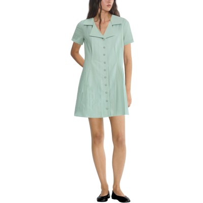 Green notch collar short sleeve ladies dress