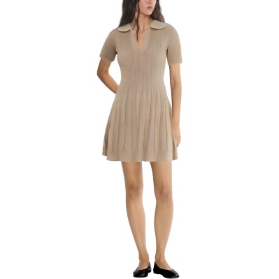 Khaki V-neck knitted short-sleeved women's dress