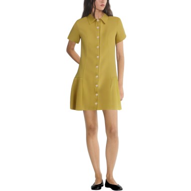 Lapel button A-line short sleeve ladies dress
