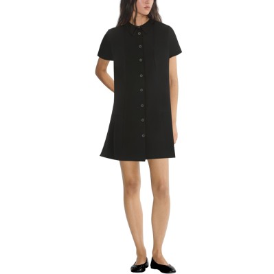 Black lapel single breasted short sleeve ladies dress