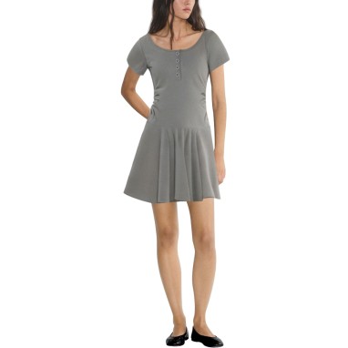 Grey round neck ribbed slim fit women's dress