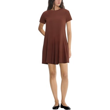 Vintage round neck pleated hem ladies dress