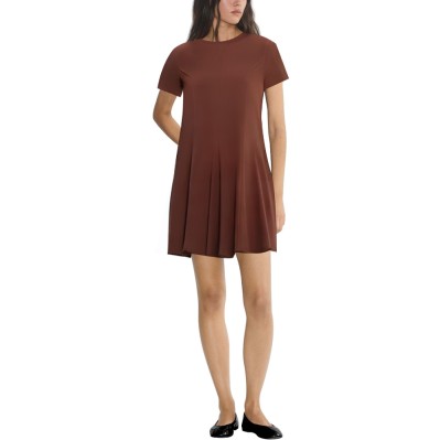 Vintage round neck pleated hem ladies dress