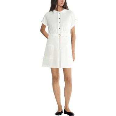 White single-breasted rolled-hem short-sleeved ladies dress