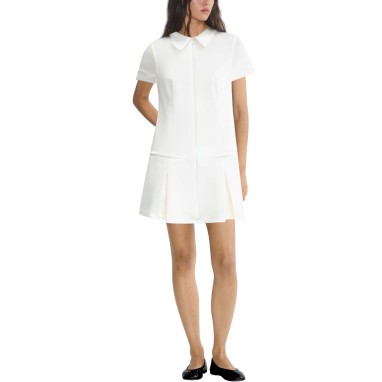 White lapel zipper short sleeve ladies dress