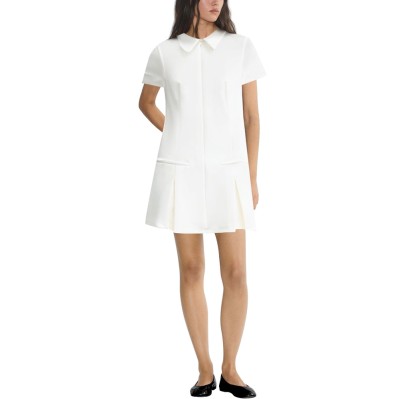 White lapel zipper short sleeve ladies dress