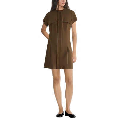 Round neck pocket decorated short sleeve ladies dress