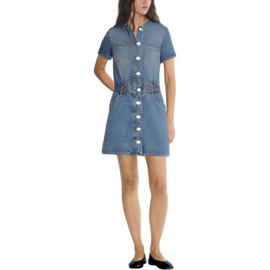 Blue washed single breasted women's denim dress