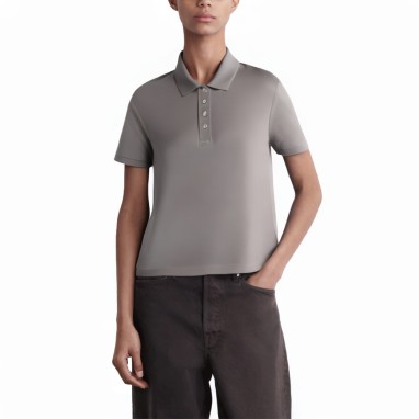 Grey 4-button placket short-sleeved women's polo shirt