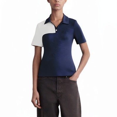 Women's colorblock single button short-sleeved polo shirt