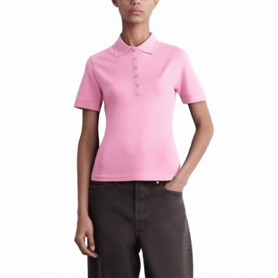Pink slim fit short sleeve women's polo shirt