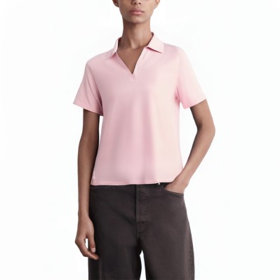 Lightweight pink short-sleeved women's polo shirt