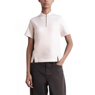Zipper placket lapel short-sleeved women's polo shirt