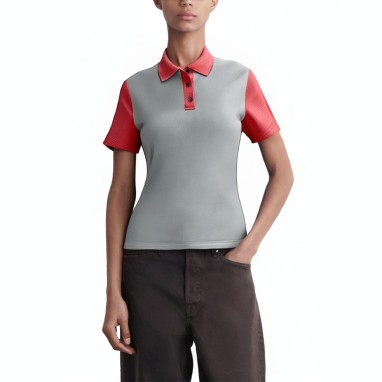 Contrast color lapel slim fit women's polo shirt