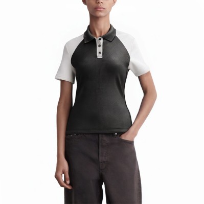Pure cotton contrast color slim fit women's polo shirt
