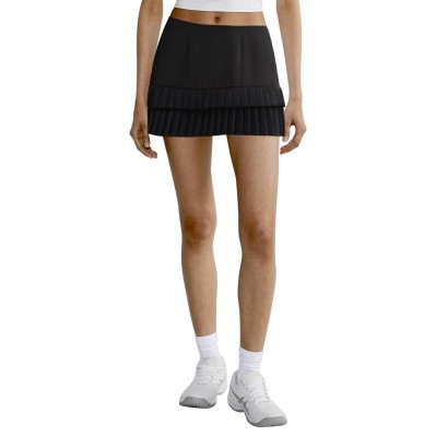 Black side zipper pleated skirt for women