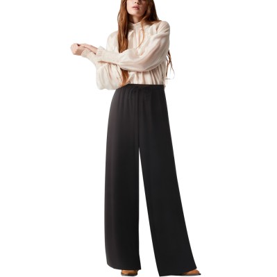 Wide leg drawstring elastic waist women's trousers