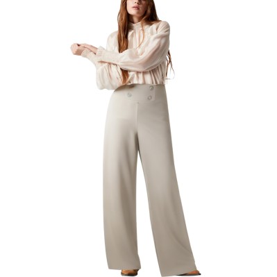 High waist decorative button casual women's trousers